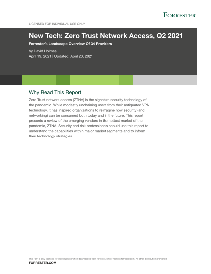 Image: Forrester Report - New Tech: Zero Trust Network Access, Q2 2021